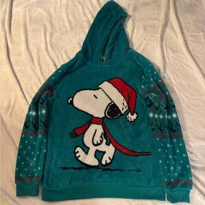 Snoopy Christmas Sweater Sweatshirt Hoodie Woodstock Plush Fleece Green XL
